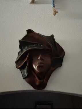 Vintage 90s African Decor Handmade Leather Molded Face Masks Black Brown & Camel